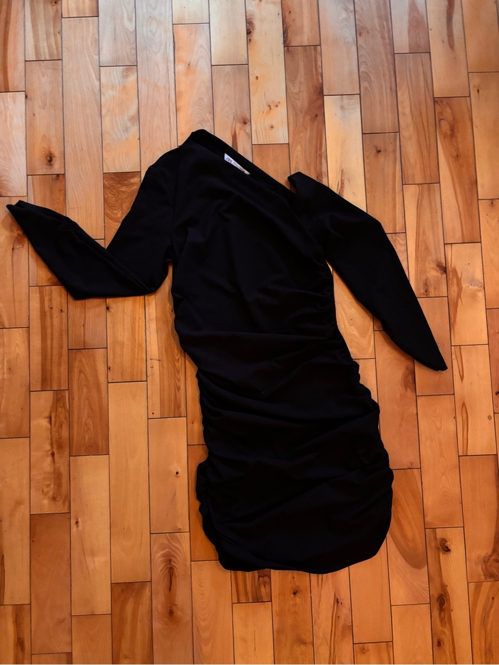 Zara Black Long-Sleeve Ruched Wrap Dress